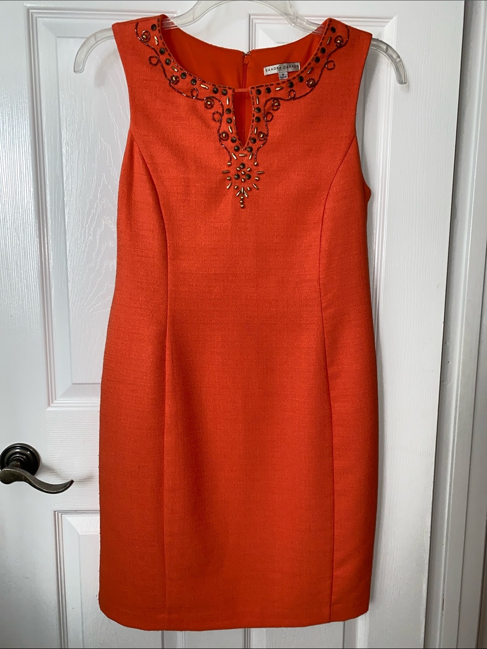 Sandra Darren Orange Embellished Sheath Dress